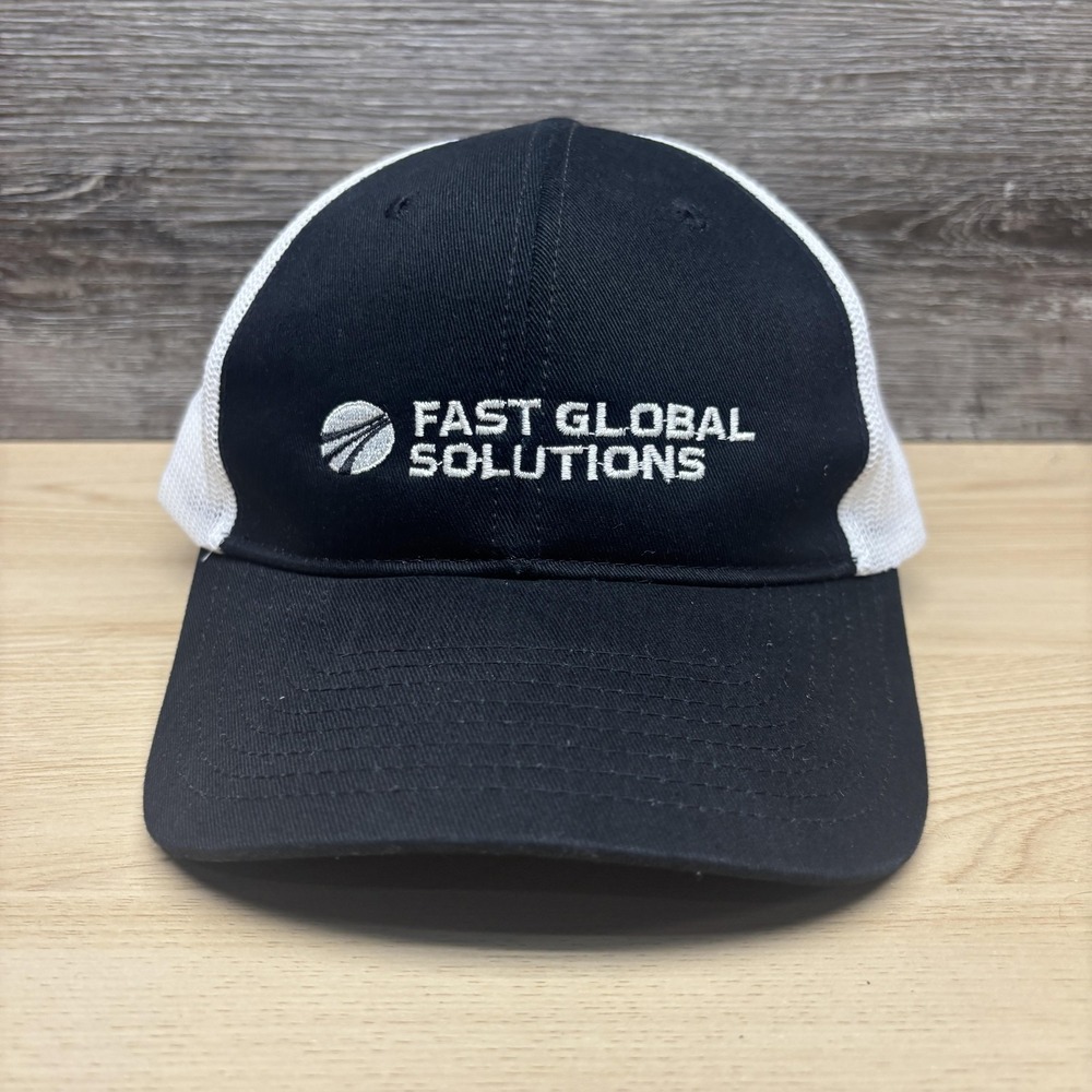 Fast Global Solutions Hat Cap Snap Back Black White Trucker Embroidered Mens